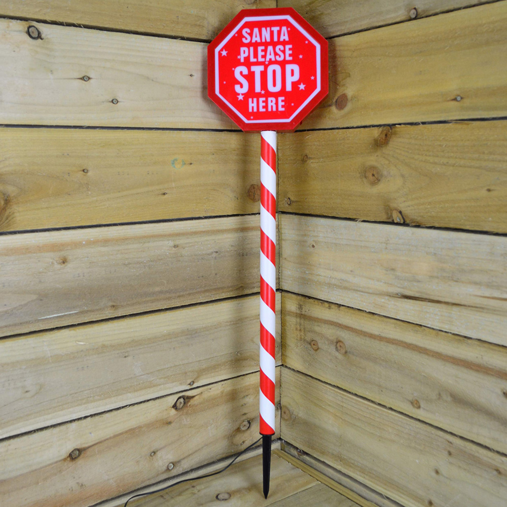 Premier Warm White LED Santa Stop Here Christmas Outdoor Sign 80cm | Wilko