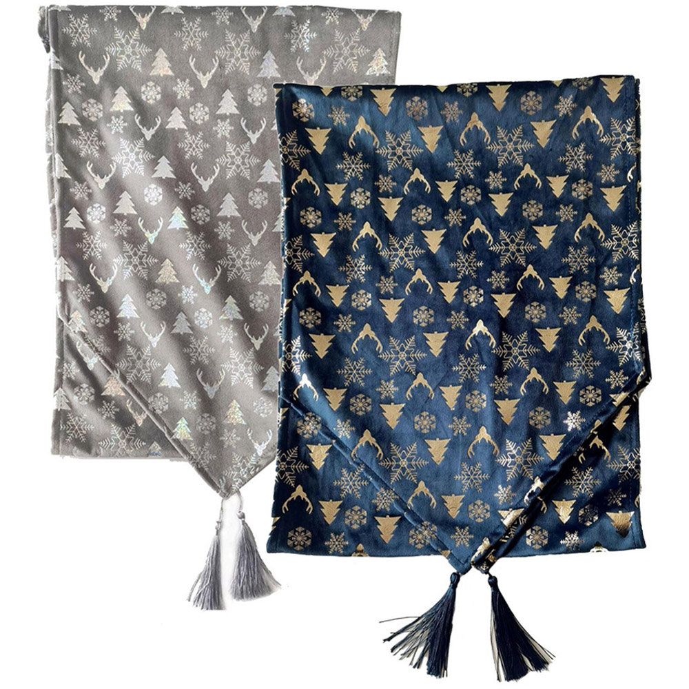 Blue/Grey Velvet Table Runner Wilko