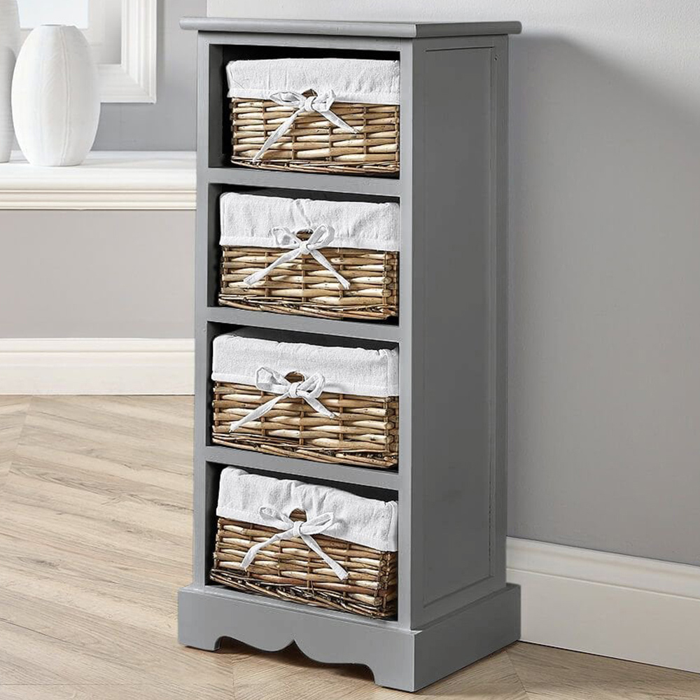 Home Source Lichfield 4 Wicker Basket Grey Storage Unit | Wilko
