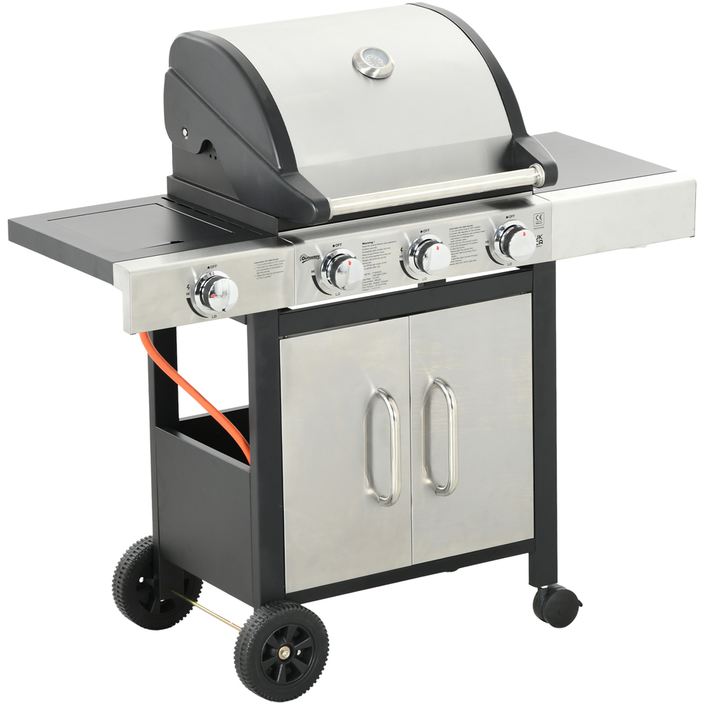Outsunny 3 Plus 1 Gas Burner Barbecue Grill with Side Burner Warming