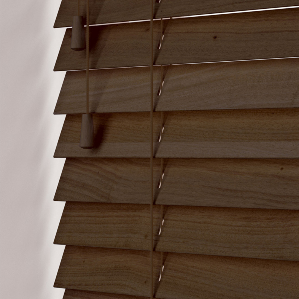 New Edge Blinds Wooden Venetian Blinds with Strings Dark Oak 150cm | Wilko