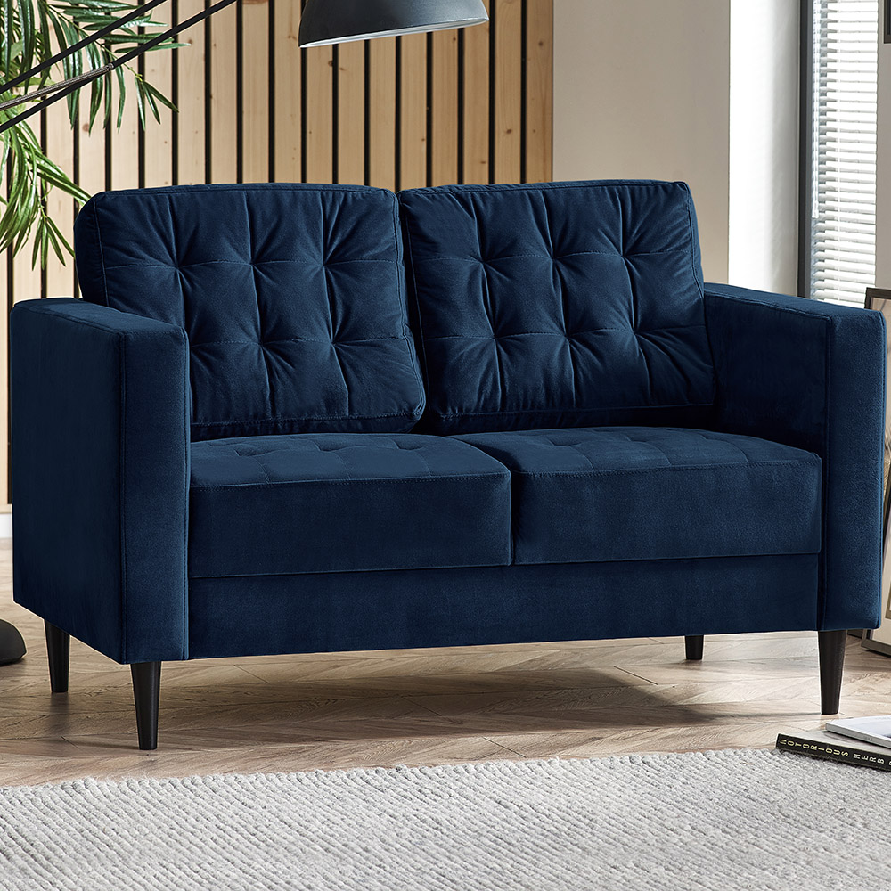Furniturebox Josie 2 Seater Navy Blue Velvet Sofa | Wilko