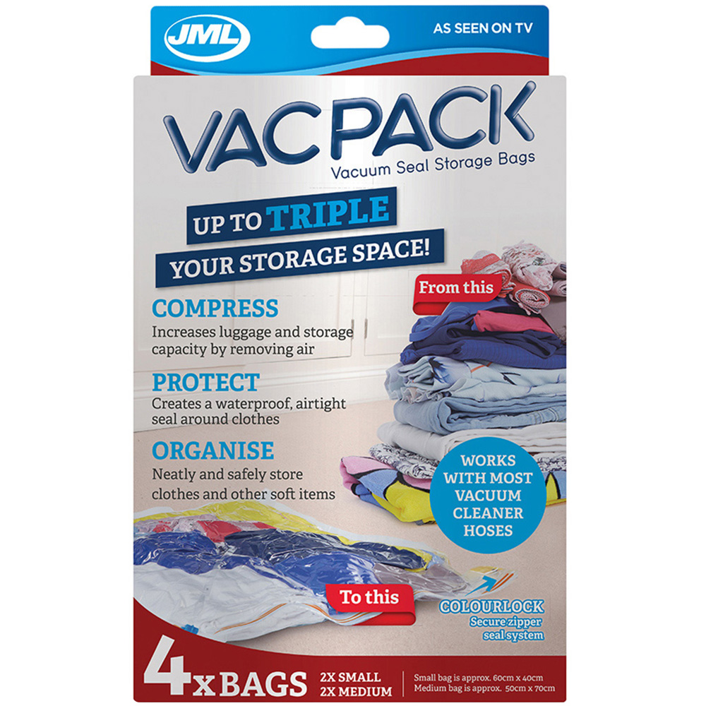JML Vac Pack Small and Medium Vacuum Seal Storage Bags 4 Pack Wilko