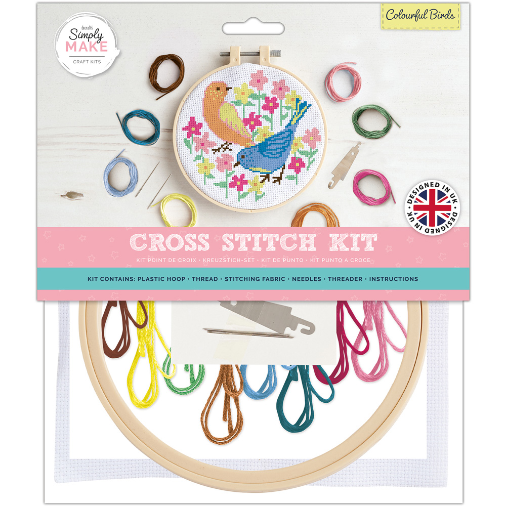 Simply Make Colourful Birds Cross Stitch Craft Kit Wilko