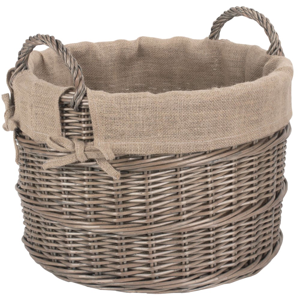 Red Hamper Round Antique Wash Hessian Lined Wicker Log Basket Wilko