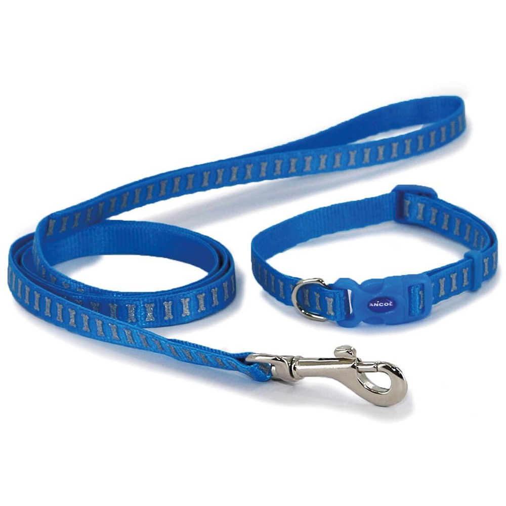 Small Bite Reflective Collar and Lead Set Blue Wilko