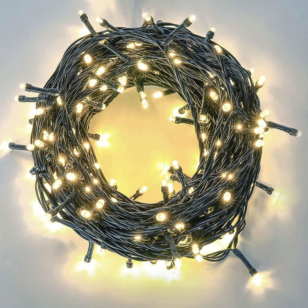 Shatchi 400 Warm White LED Multifunction Outdoor String Fairy Light 40m ...