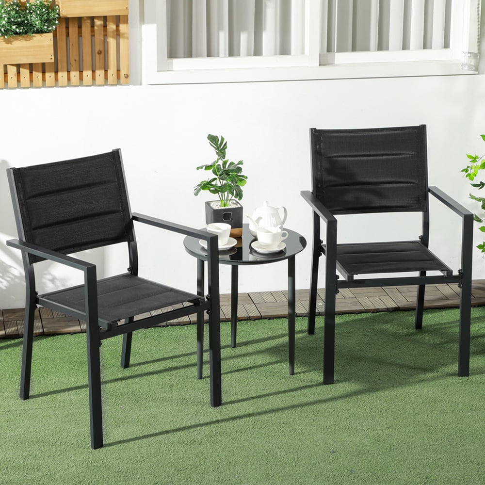 Outsunny Set of 2 Black Aluminium Stackable Garden Chairs Wilko