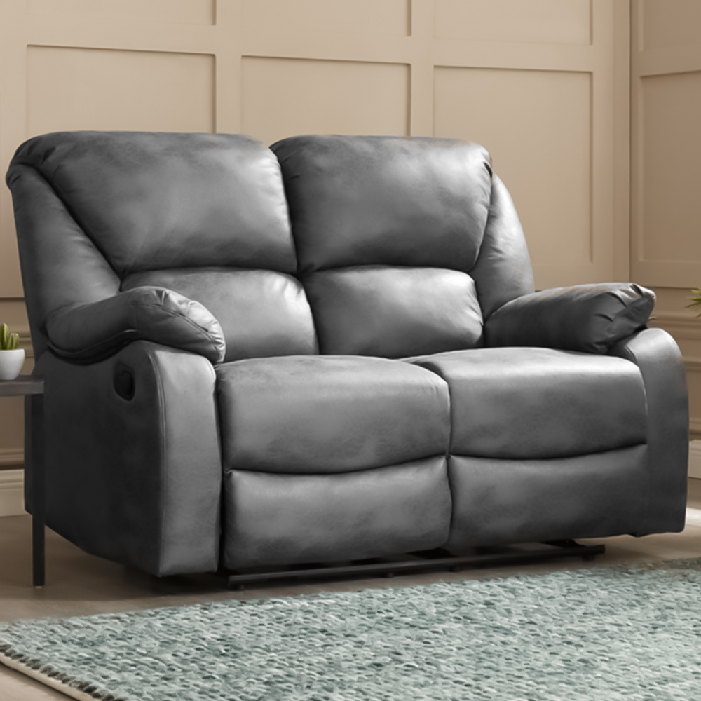 Home Detail Enoch 2 Seater Grey Faux Leather Manual Recliner Sofa | Wilko