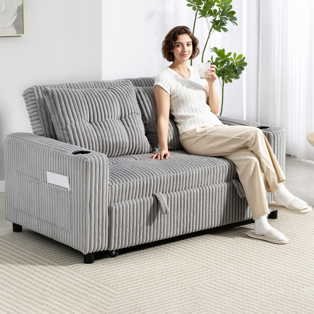 Portland 2 Seater Light Grey Pull Out Sofa Bed | Wilko