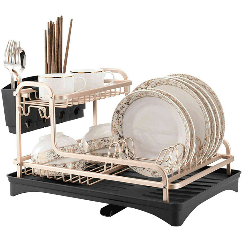 Living and Home WH0994 Rose Gold 2 Tier Dish Drainer with Drying Board ...