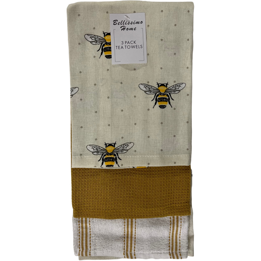 Bellissimo Bee Cotton Tea Towel 3 Pack Wilko