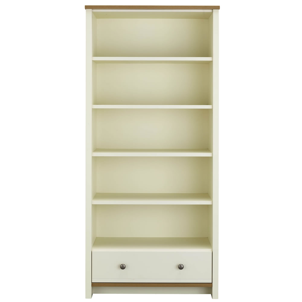 Clovelly Large Cream and Rustic Oak Effect Bookcase Wilko