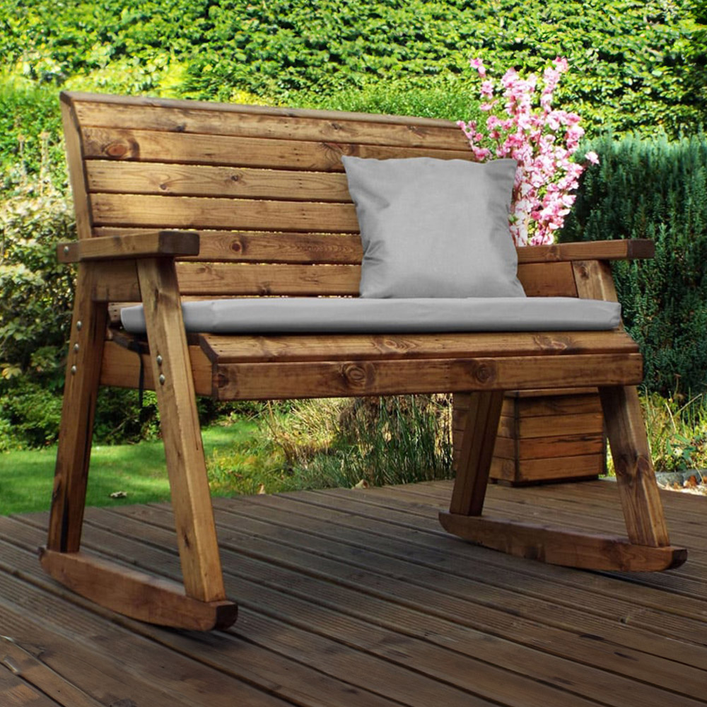 Covered Rocking Bench Charles Taylor 2 Seater Rocker Bench with Grey Cushions | Wilko