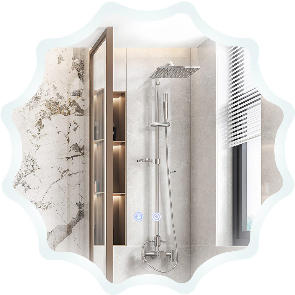 Costway Silver Round Waved Edge LED Wall Mirror 60 x 60cm | Wilko