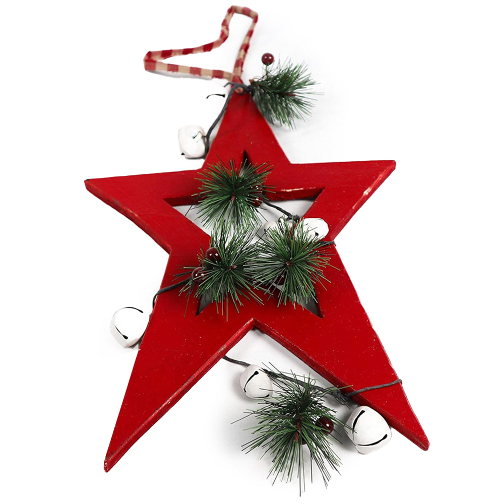 Shatchi Red Star Wooden Hanging Christmas Decoration 26cm | Wilko