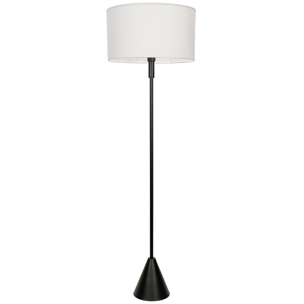 ValueLights Mitch White Drum Lamp Shade Black Wood Stem Triangle LED ...