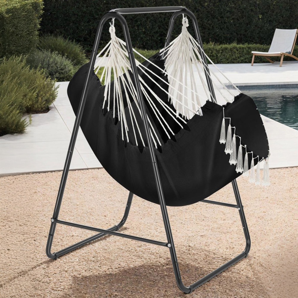 tectake Alison Black Swing Chair with 3 Thick Pillows 160kg | Wilko