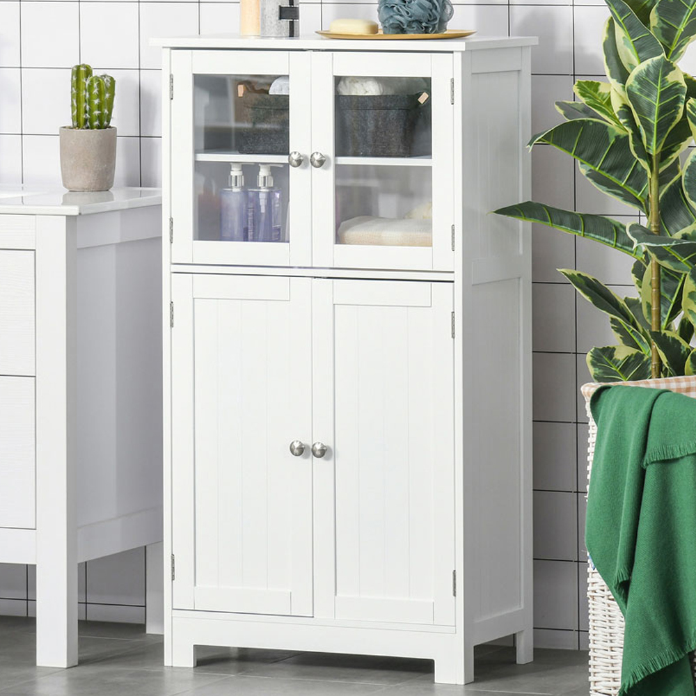 Kleankin 4 Door White Bathroom Floor Storage Cabinet | Wilko