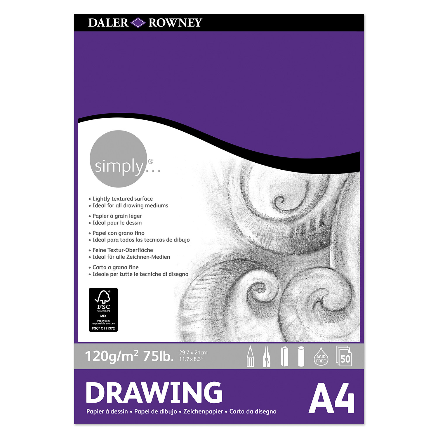 DalerRowney Simply A4 Drawing Pad 50 Sheets 120gsm Wilko