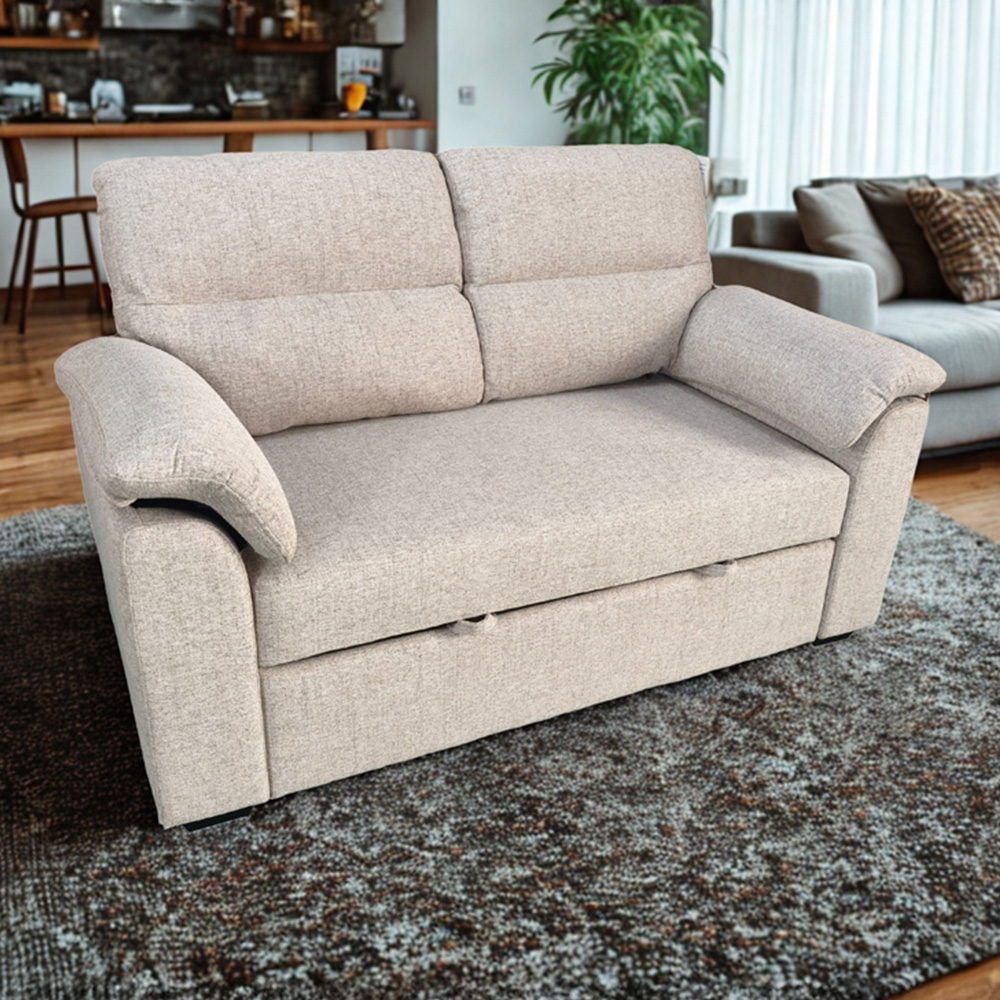 DS Living Vico 2 Seater Beige Woven Fabric Pull Out Sofa Bed | Wilko