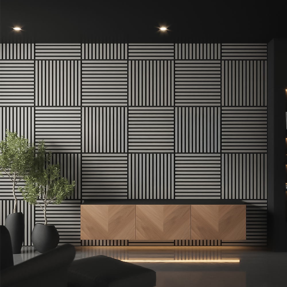 Tuscan Misty Grey PVC Wrapped Acoustic Wall Tile 55.3 x 55.3cm 4 Pack ...
