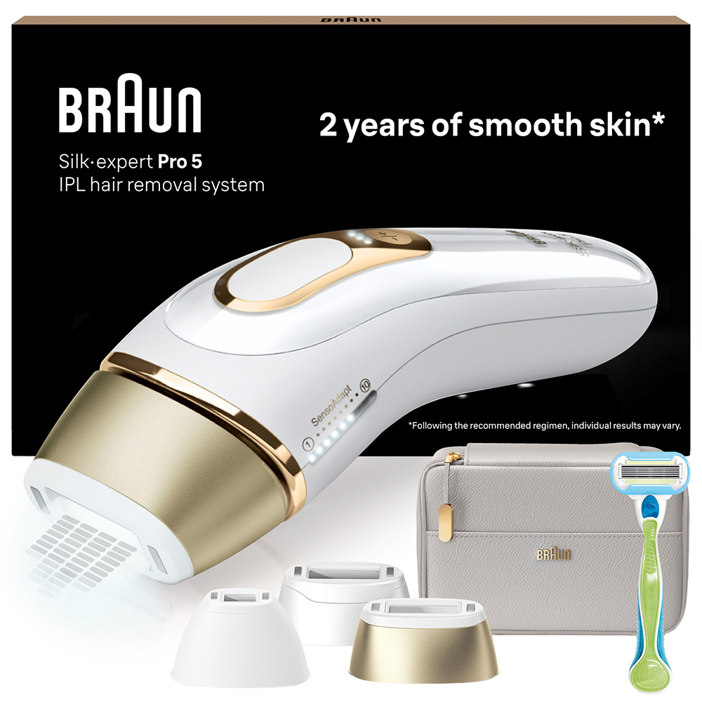 Brun Ipl Braun Silk Expert Pro 5 PL5257 For Women White and Gold IPL Hair ...