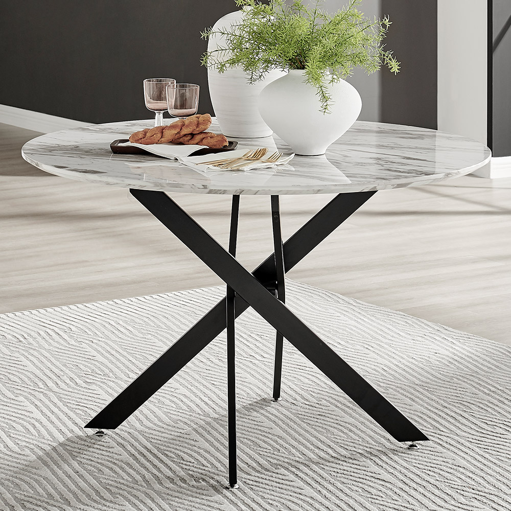 Furniturebox Arona 6 Seater Round Dining Table White Marble and Black ...