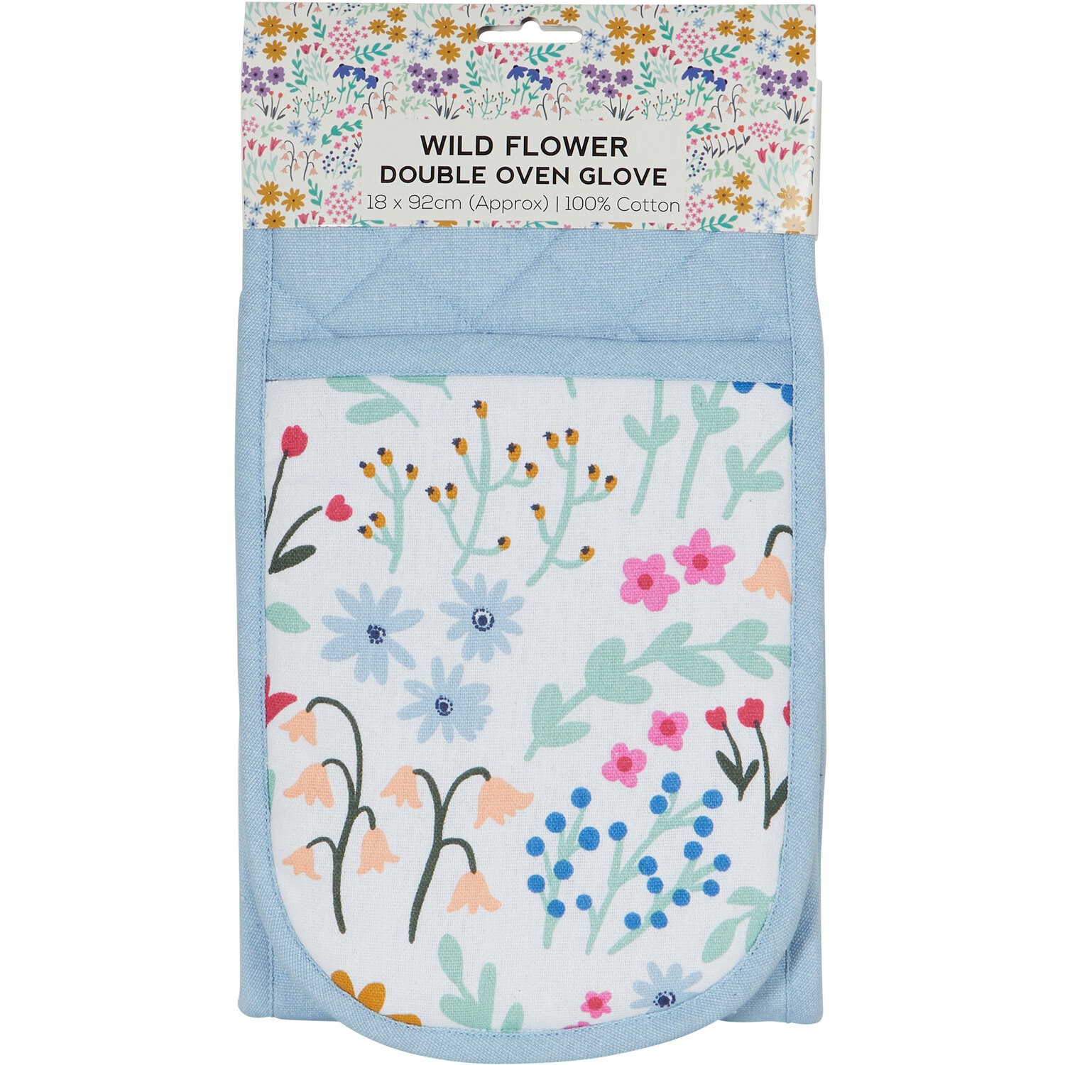 Wild Flower Double Oven Glove - Blue | Wilko