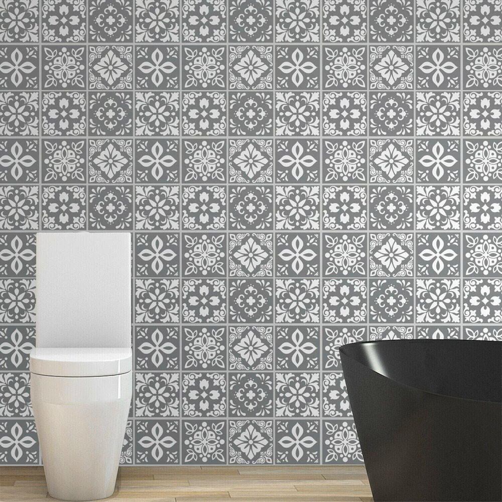 Walplus Bans Dark Grey Cement Spanish Tiles Mural Wall Stickers 24 Pack