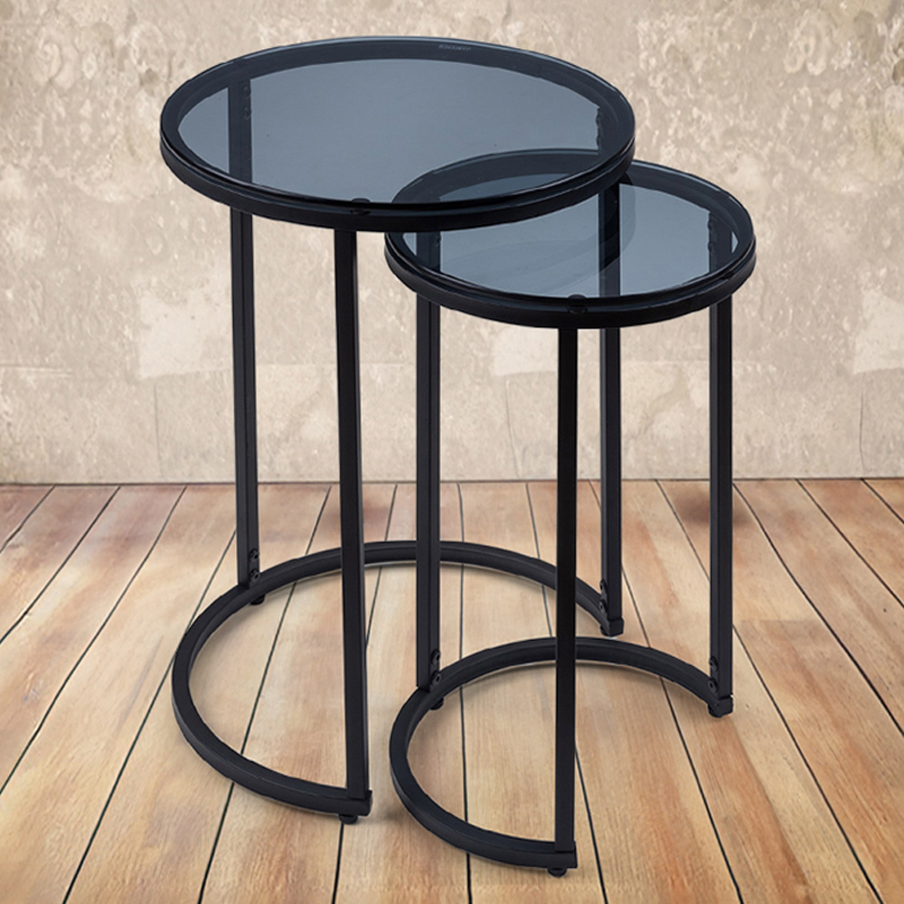 Julian Bowen Chicago Smoked Glass Round Nest of Side Tables Set of 2