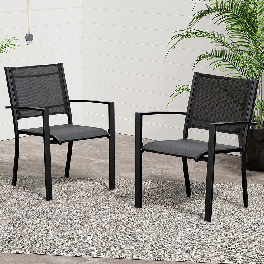 Outsunny Set of 2 Black Texteline Garden Chairs Wilko