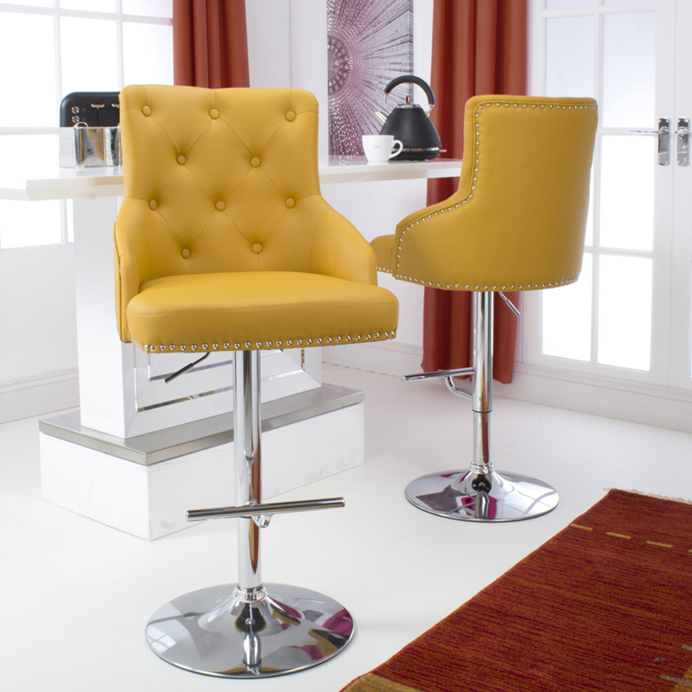 Rocco Yellow Leather Effect Bar Stool Wilko