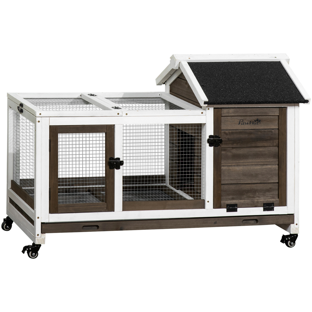 Mzr Rabbit PawHut Wooden Rabbit Hutch with Sliding Tray and Wheels | Wilko