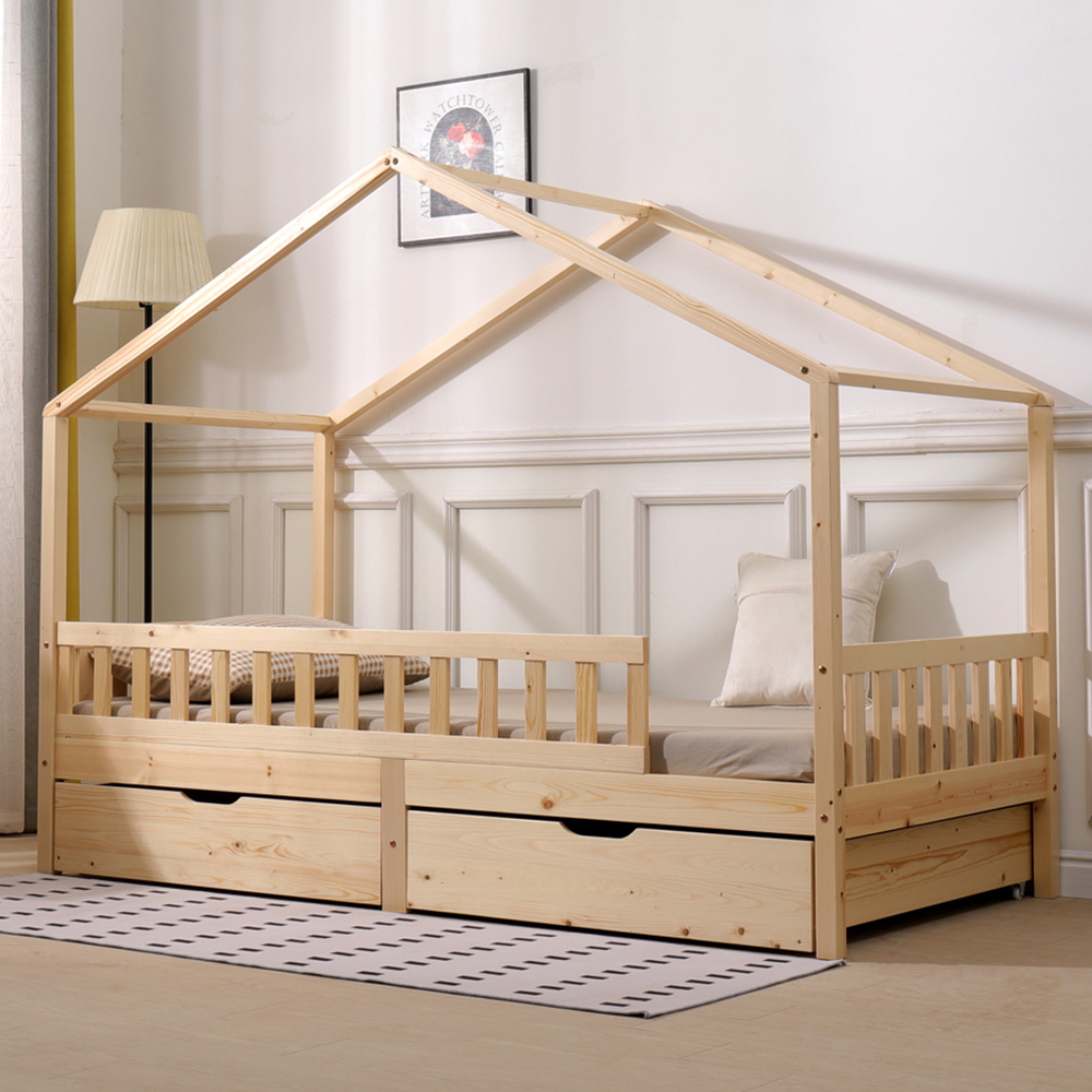 Portland Wood House 2 Drawer Natural Kids Bed Frame | Wilko