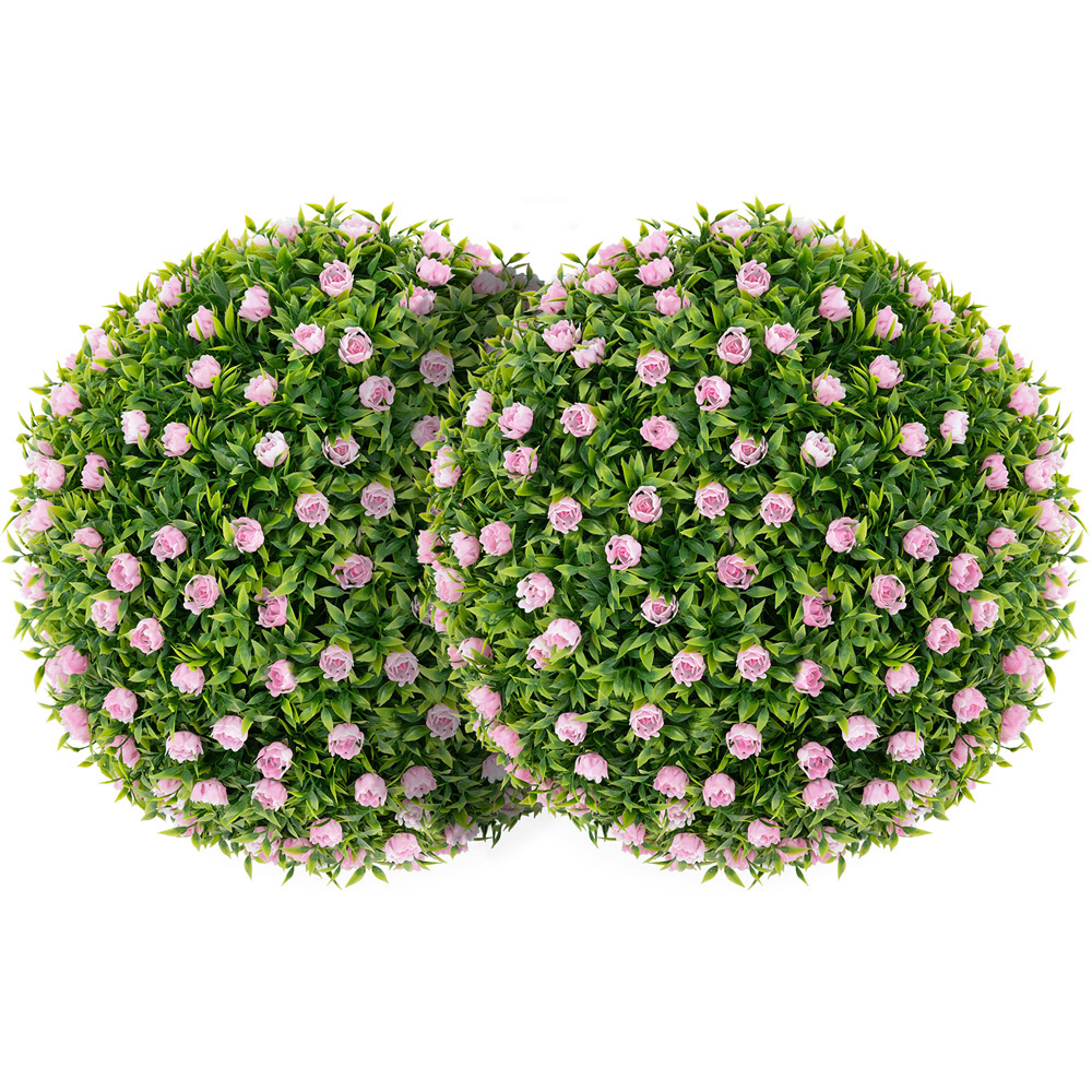 Costway 2 Piece Topiary Balls Artificial Plant with Pink Flowers | Wilko