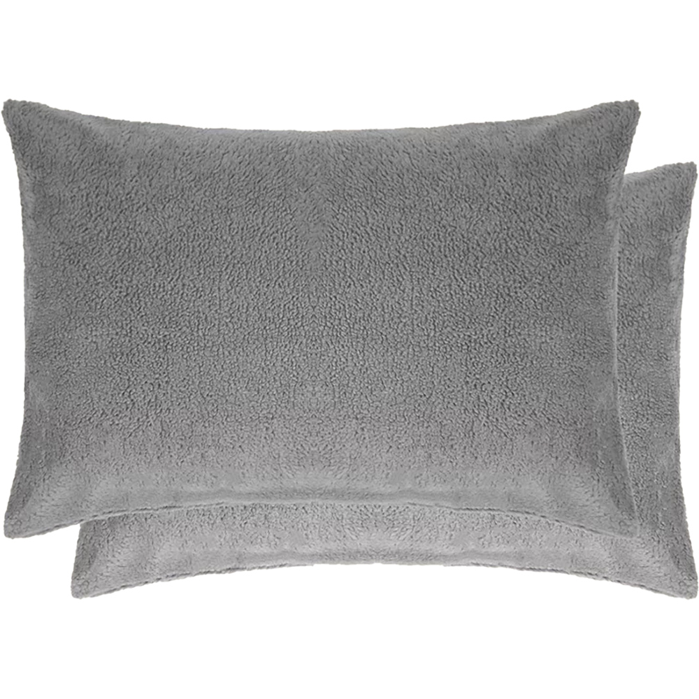 Silver Teddy Fleece Pillowcase 50 x 75cm 2 Pack Wilko