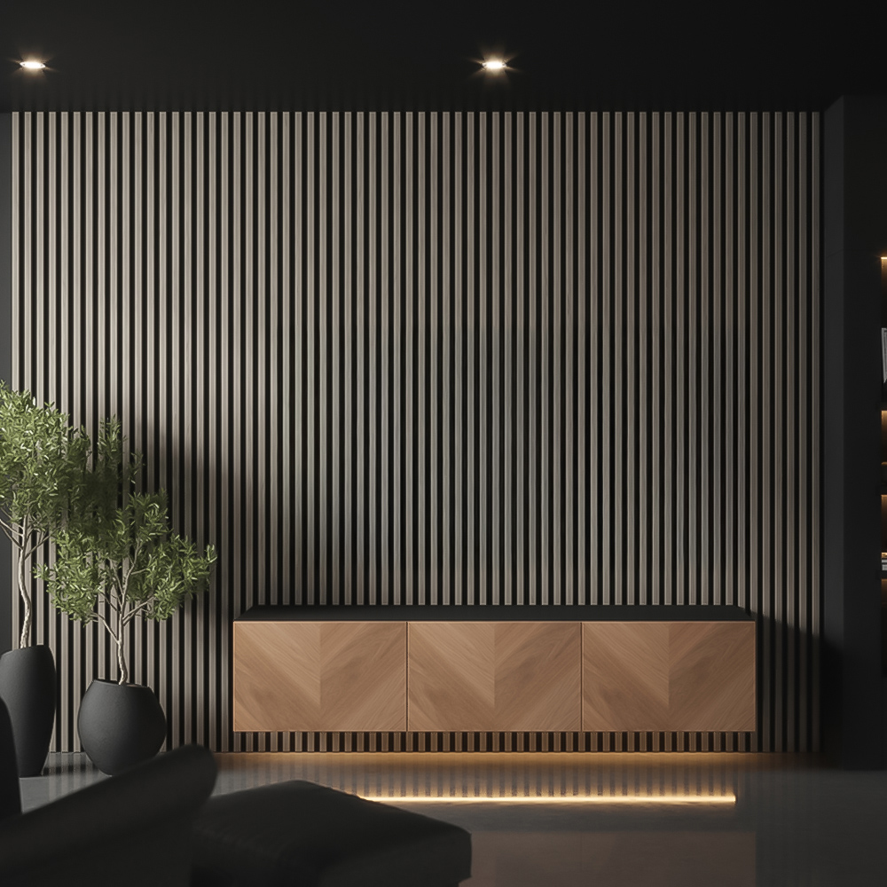 Pvc Wrapped Panel Tuscan Smoked Grey PVC Wrapped Acoustic Wall Panel 240 x 60.8cm | Wilko