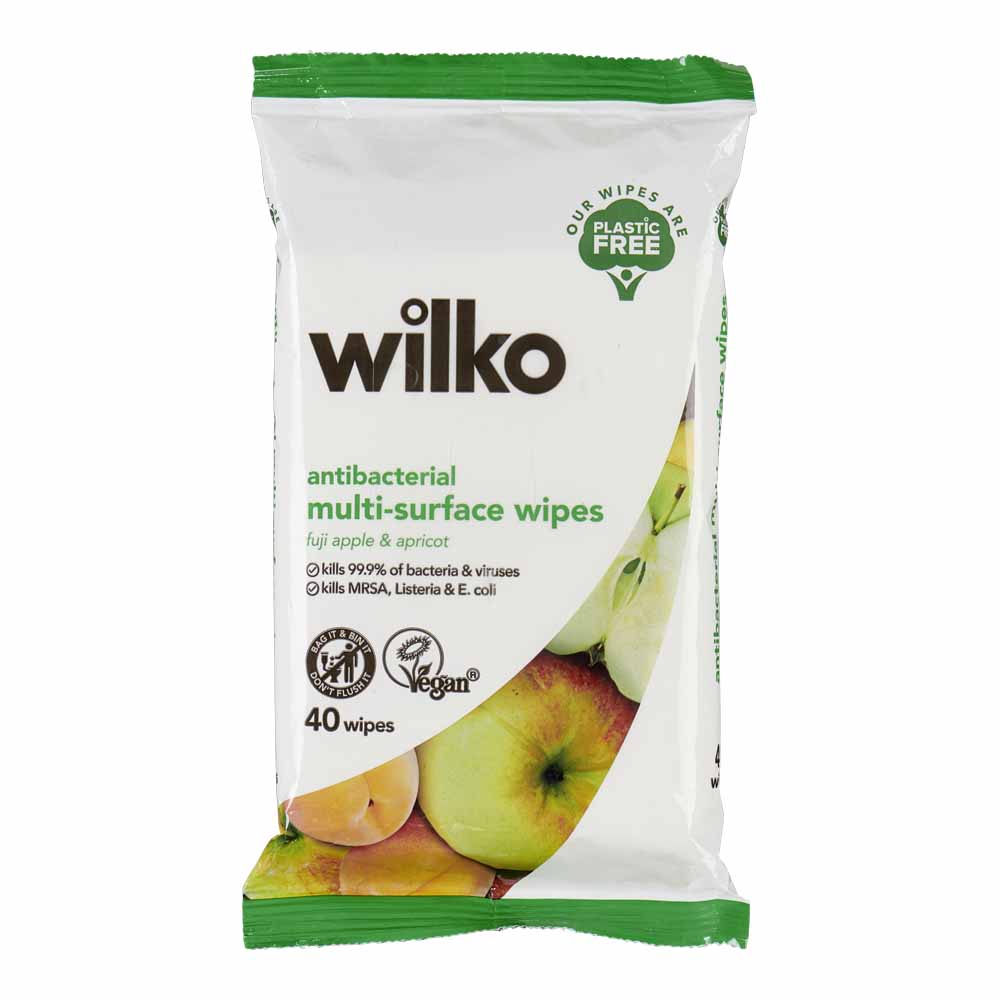 Wilko Plastic Free Antibacterial Apple And Apricot Surface Wipes 40