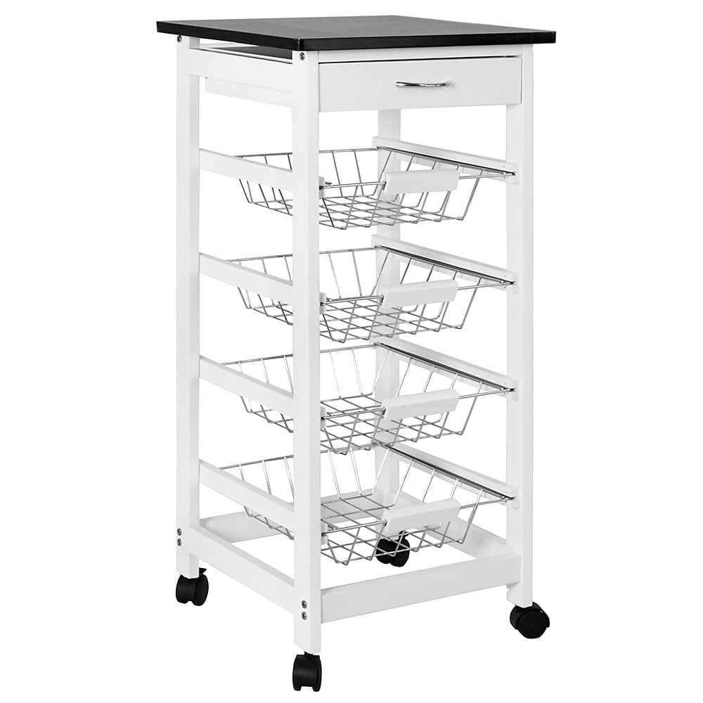 VIDA DESIGNS 4 Tier Wooden White Kitchen Trolley