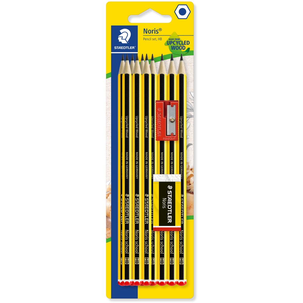 Staedtler Noris HB Pencils - 10 Pack - Eraser and Sharpener Set Back to School