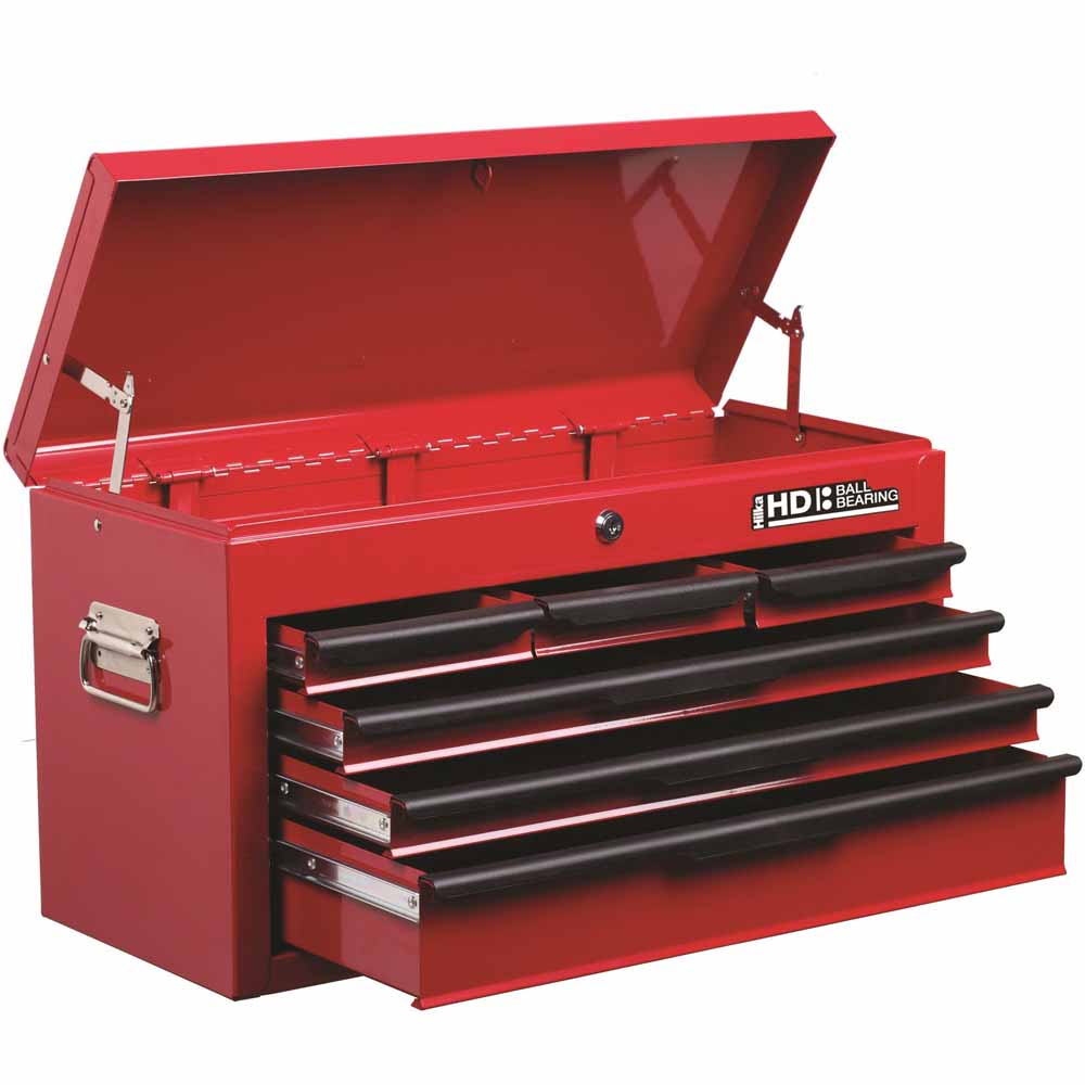 Hilka 6 Drawer Heavy Duty Tool Chest - Red Steel - Ball Bearing Slides