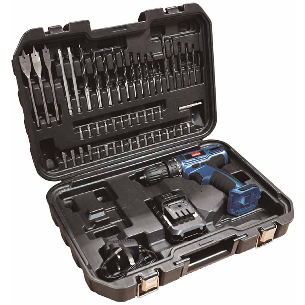 Hilka 18V Cordless Drill Driver - Lithium-Ion - 50 Accessories - Blue