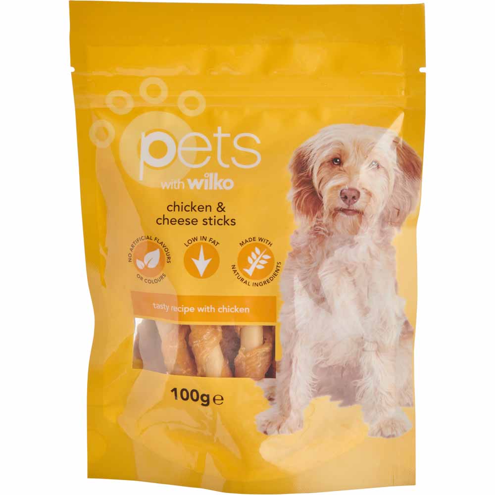 Wilko Chicken and Cheese Sticks Dog Treat 100g