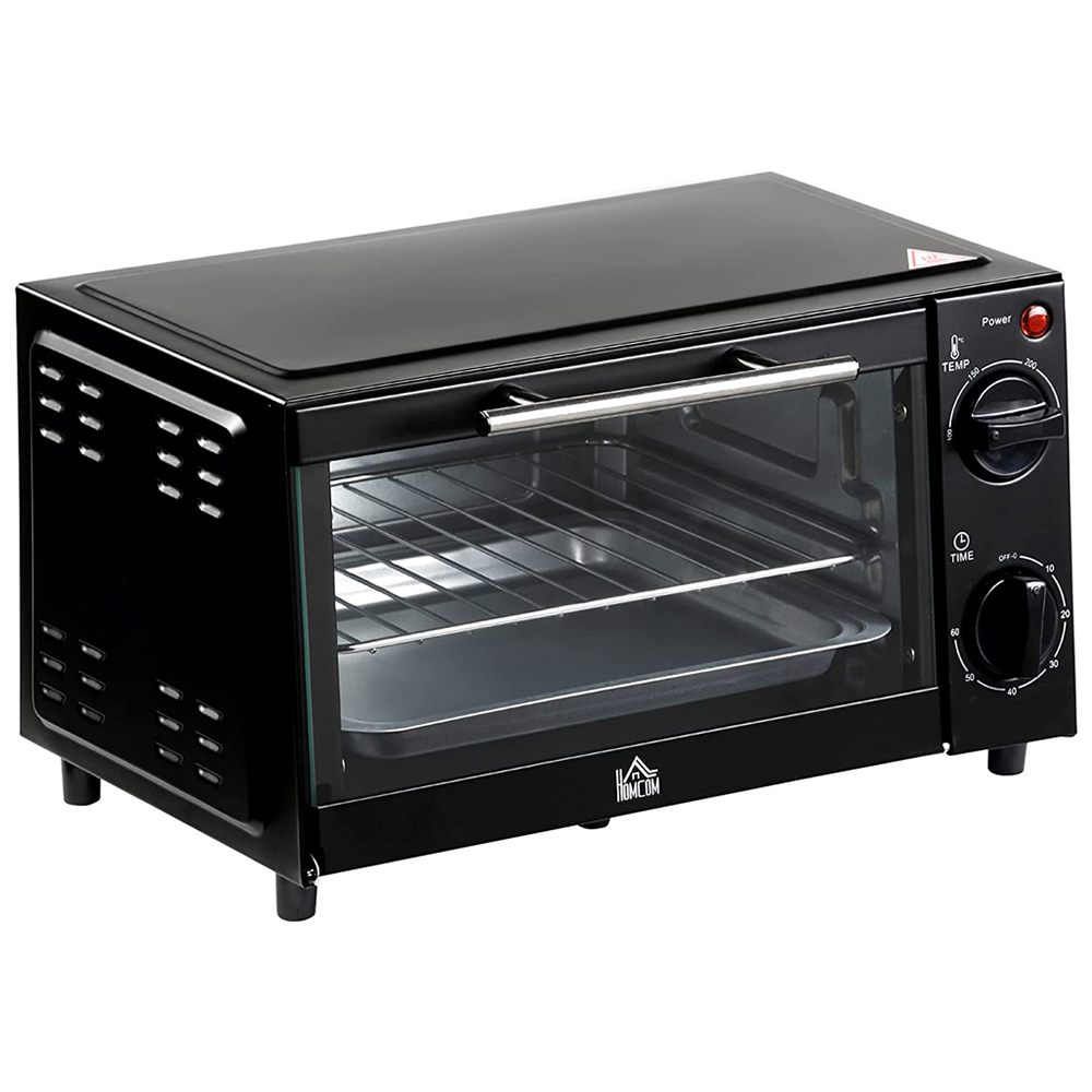 HOMCOM Electric Convection Oven - 9L Capacity - Black - 100-230°C Heat Range - 60 Min Timer