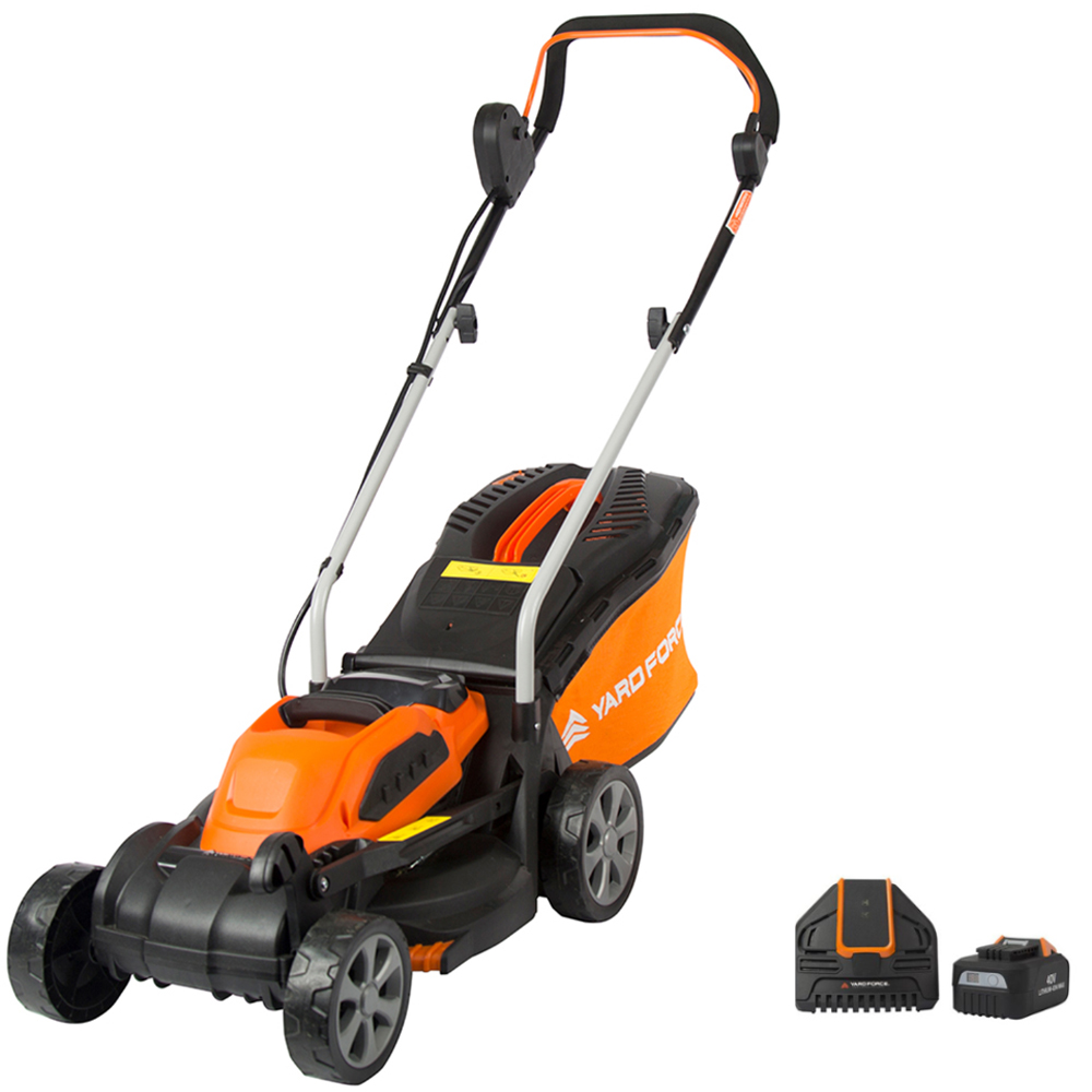Yard Force 40V 32cm Cordless Lawn Mower - Orange - Steel Blade - 30L Bag - 5 Height Settings