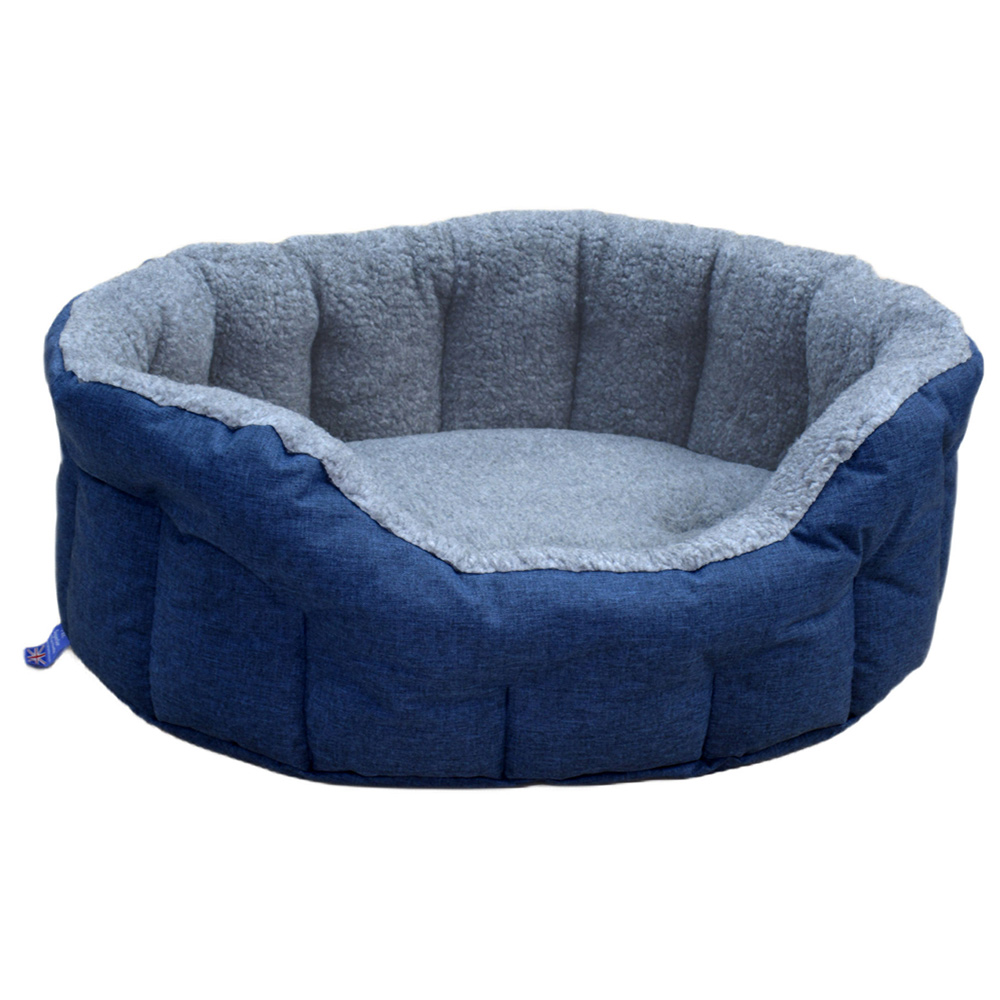 P&L Large Navy Premium Bolster Dog Bed - Polyester/Fleece - Blue