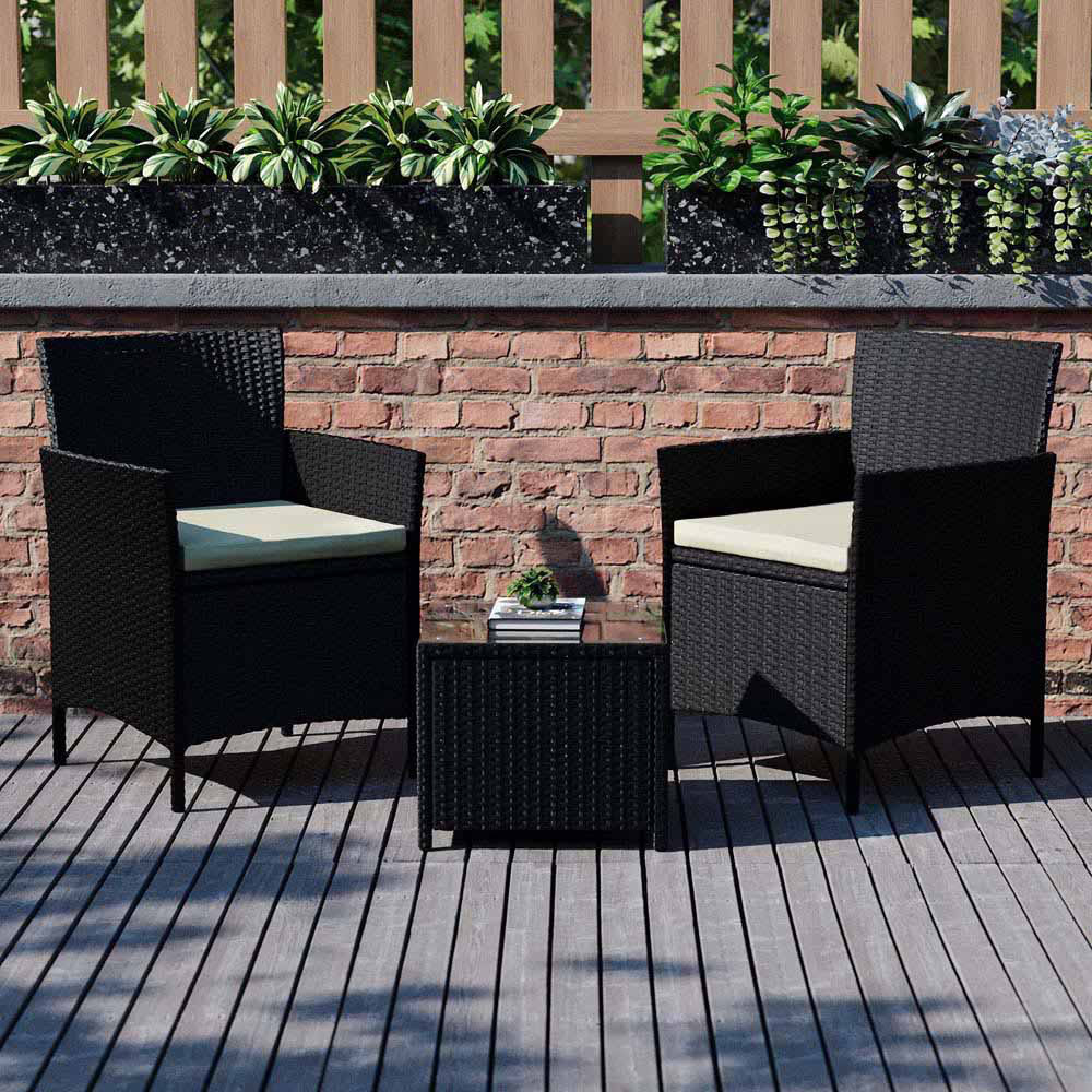 GARDEN VIDA Bali Rattan Effect 2 Seater Bistro Set Black