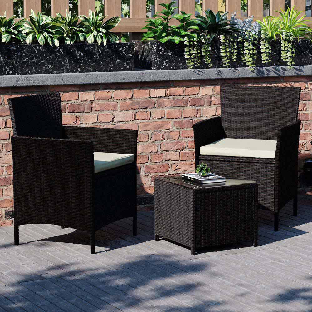 GARDEN VIDA Bali Rattan Effect 2 Seater Bistro Set Brown