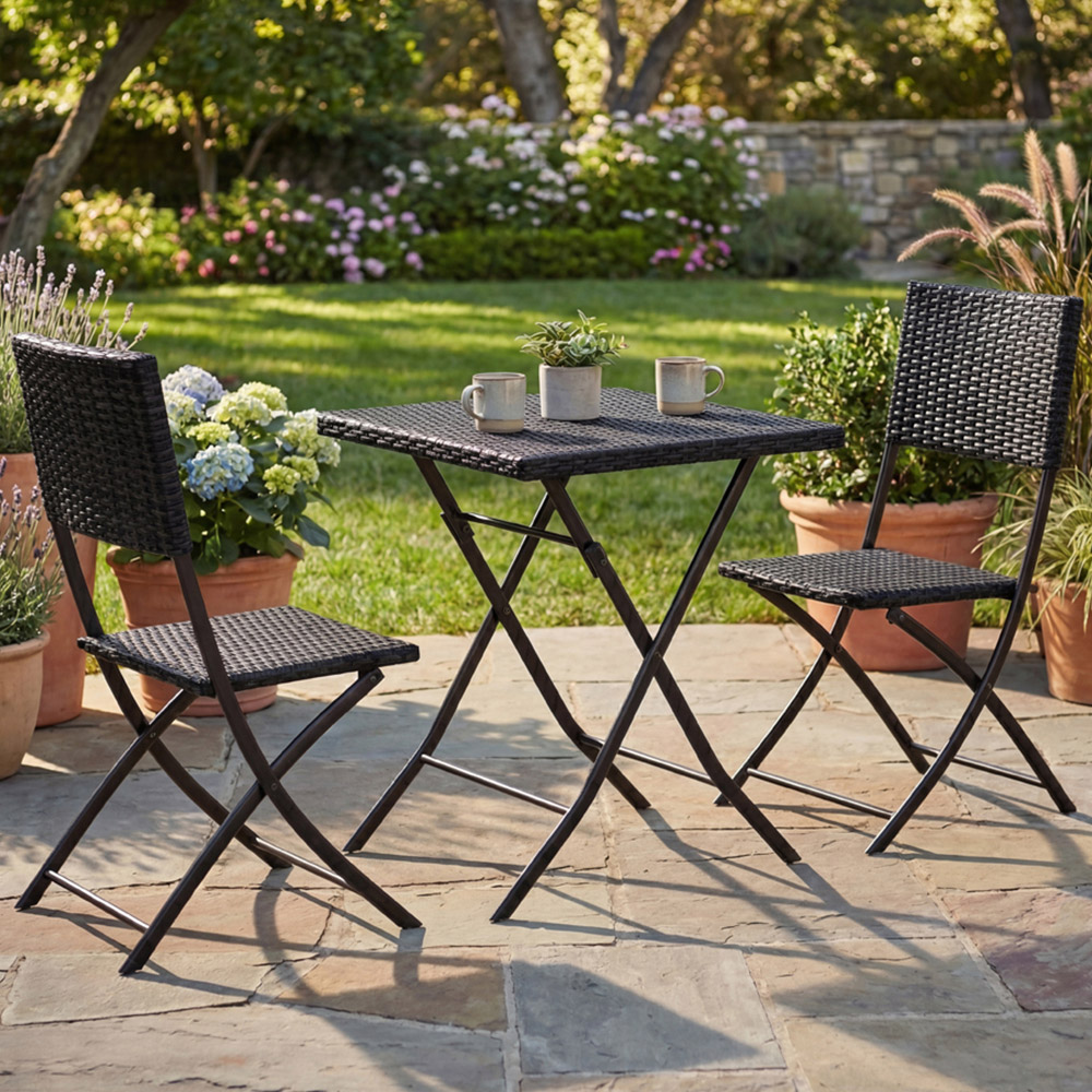 GARDEN VIDA Capri Rattan Effect 2 Seater Bistro Set Black